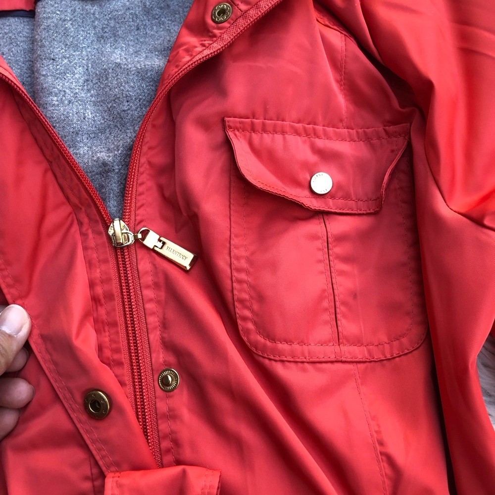 Ellen Tracy Hooded Belted Coral Pink Red Utility Jacket Windbreaker size PM - Picture 3 of 14